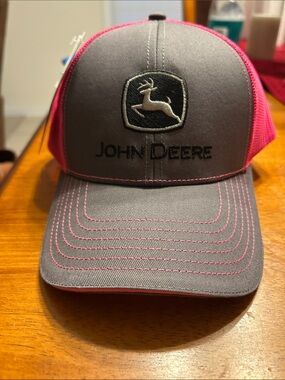 John Deere Gray and Pink Logo Mesh Trucker Hat